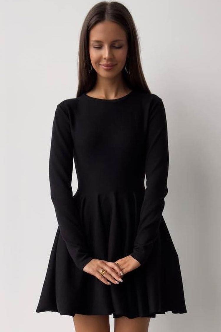 Flowy French Style Crew Neck Long Sleeve Fit and Flare Sweater Mini Dr Rosedress