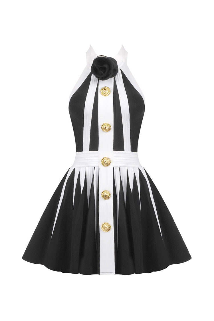 Luxury Black and White Bandage Godet Rosette Halter Skater Party Mini –  Rosedress