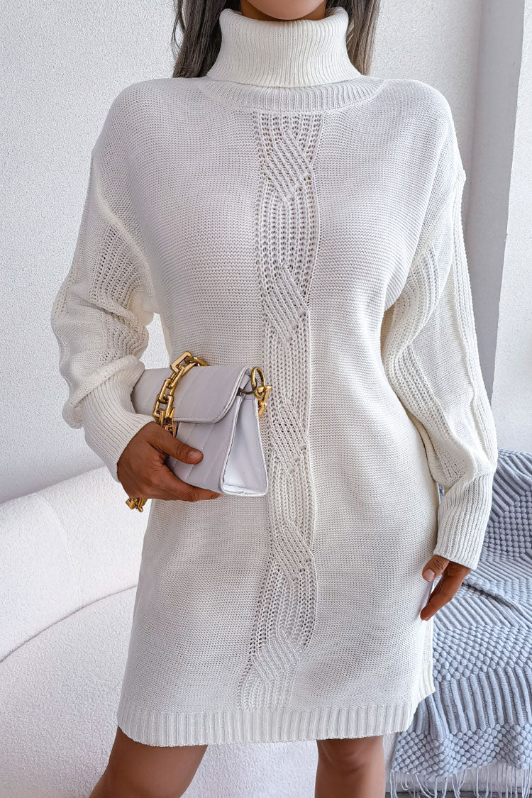Cable Knit Turtleneck Sweater Dress
