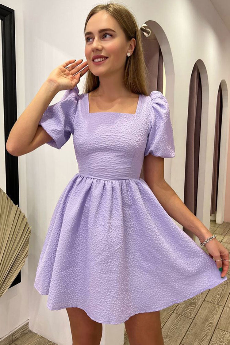 Purple Mini Dress - Lace Up Straps Dress - Lilac Jersey Knit
