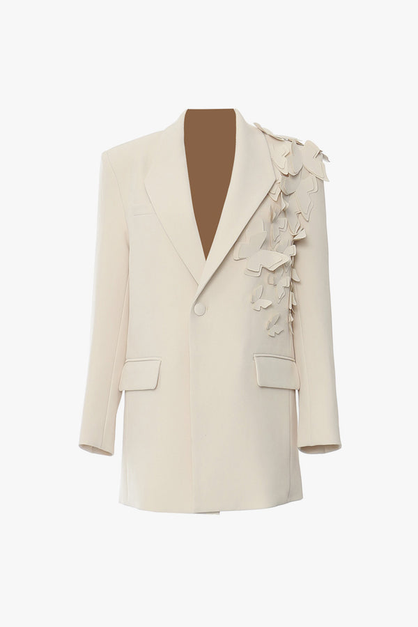 Asymmetric Butterfly Shawl Collar Shoulder Pad One Button Oversized Blazer