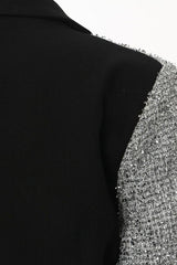 Asymmetric Metallic Lurex Tweed Panel Lapel Long Sleeve One Button Blazer