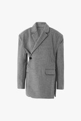 Asymmetric Shoulder Pad Single Breasted Split Oversized Wool Blend Blazer