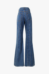 Asymmetrical 90s Crossover Waist Striped Seam Fit & Flare Denim Jeans