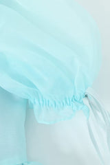 Asymmetrical Bow Tie Puff Sleeve Lace Up Organza Summer Ruffle Tiered Dress