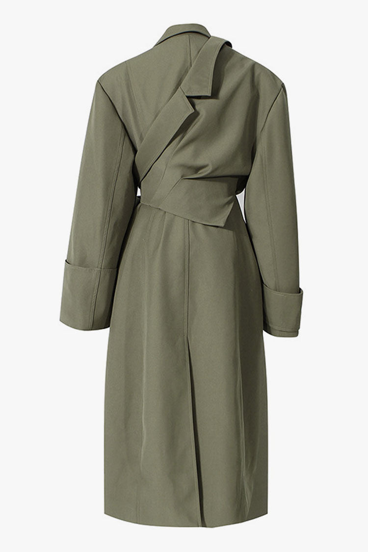 Asymmetrical Single Sleeve Button Down Crop Jacket Two Piece Trench Coat