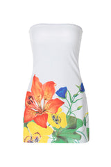 Boho Chic Floral Print Strapless Bodycon Summer Beach Vacation Mini Dress