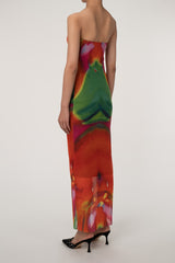 Sexy Bold Abstract Printed Summer Strapless Mesh Maxi Dress - Multicolor