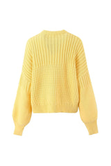 Casual Crew Neck Drop Shoulder Blouson Sleeve Rib Knit Oversized Sweater