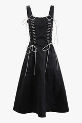 Chic Bustier Whipstitch Lace Up Bow Tie Fit & Flare Vacation Midi Sundress