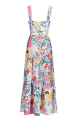 Colorful Floral Print Sweetheart Bustier Fit and Flare Vacation Maxi Sundress