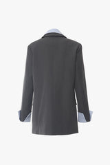 Contrast 2 In 1 Shirt Panel Lapel Collar Shoulder Pad Long Sleeve Blazer