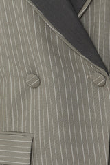 Contrast Layered Lapel Shoulder Pad Double Breasted Tailored Striped Blazer