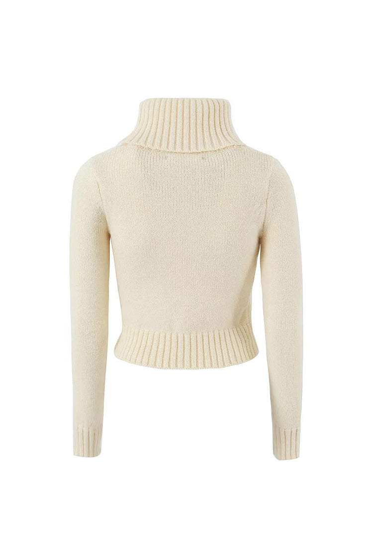 Cozy Turtle Neck Long Sleeve Cinched Waist Ribbed Knit Crop Sweater