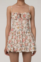 Cute Bow Tie Neck Spaghetti Strap Floral Print Summer Mini Sundress