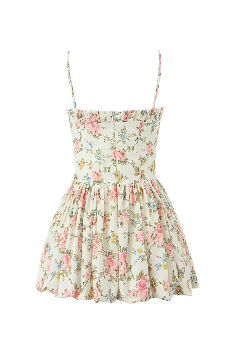 Cute Bow Tie Neck Spaghetti Strap Floral Print Summer Mini Sundress