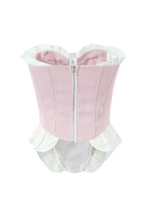 Cute Ruffle Bow Trim Strapless Drop Waist Peplum High Low Corset Top