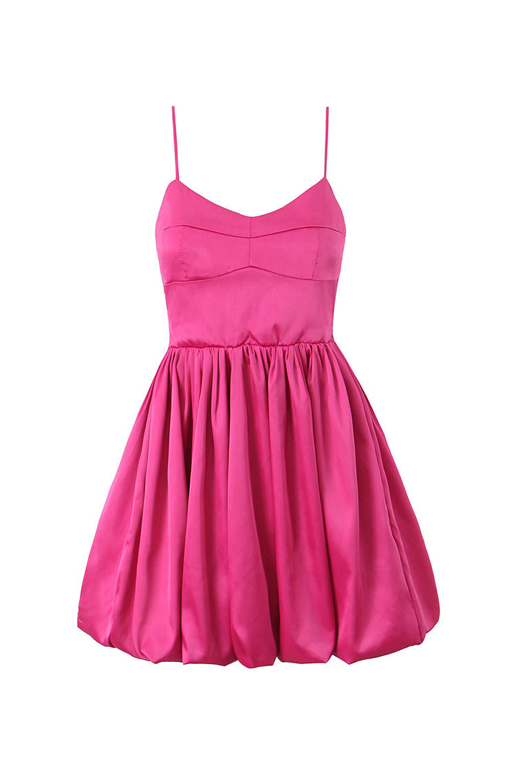 Cute Sweetheart Spaghetti Strap Ruched Bubble Satin Smock Party Mini D Rosedress