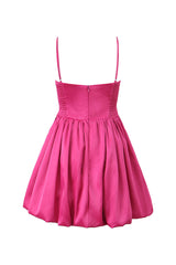 Cute Sweetheart Spaghetti Strap Ruched Bubble Satin Smock Party Mini Dress