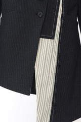 Deconstructed Contrast Lapel Shoulder Pad Single Breasted Striped Blazer