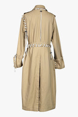 Distinctive Collared  Epaulette Lace Up Double Breasted Belted Trench Coat