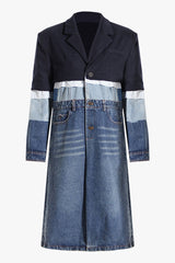 Eclectic Style Lapel Collar Single Breasted Layered Spliced Denim Trench Coat