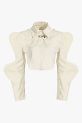 Eclectic Style Wavy Sleeve Shrug Button Down Collared Vest Two Piece Top