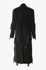 Edge Vegan Leather Fringe Lapel Shoulder Pad One Button Wool Blend Coat