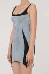 Edgy Two Tone Scoop Neck Cami Bodycon Spliced Denim Mini Sundress