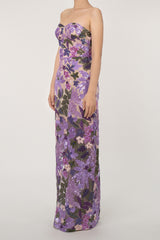 Elegant Bustier Strapless Sequin Floral Embroidered Evening Maxi Dress