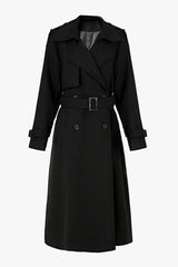 Elegant Collar Long Sleeve Double Breasted Wool Blend Belted Trench Coat