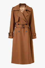 Elegant Collar Long Sleeve Double Breasted Wool Blend Belted Trench Coat