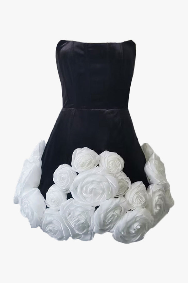 Elegant Rosette Embellished Strapless Corset Velvet A Line Party Mini Dress