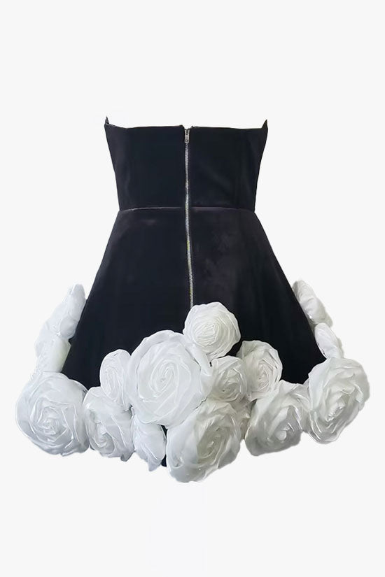 Elegant Rosette Embellished Strapless Corset Velvet A Line Party Mini Dress