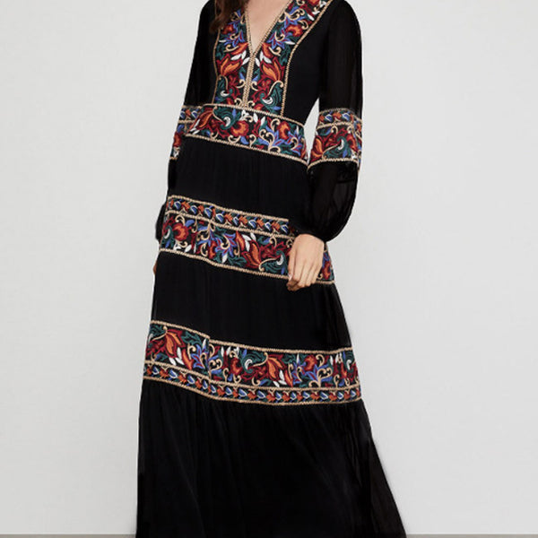 Embroidered maxi dress shops with sleeves