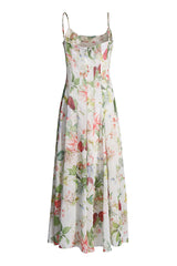 Ethereal Scoop Neck Spaghetti Strap Chiffon Floral Pleated Maxi Sundress