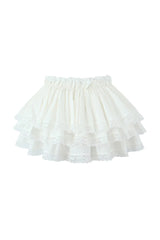 Floating Gathered Ruffle High Waist Scalloped Lace Tiered Micro Mini Skirt