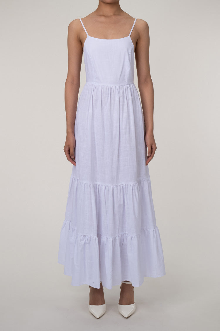 Flowy Bow Tie Backless Tiered Cotton Beach Vacation Cami Maxi Sundress