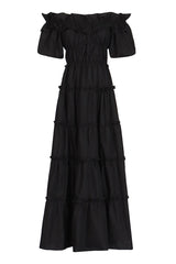 Flowy Off Shoulder Short Sleeve Ruffle Tiered Beach Vacation Maxi Dress