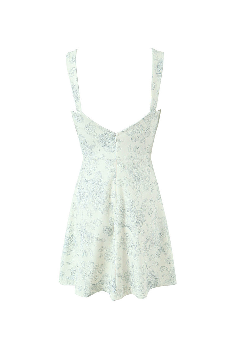 Flowy Sweetheart Bustier Suspender Strap Floral Printed Skater Mini Sundress