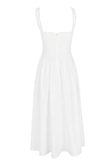 French Style Scalloped Lace Up Broderie Anglaise Vacation Midi Sundress