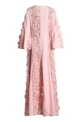 Glamorous Bell Sleeve Floral Guipure Lace and Crepe Evening Maxi Dress