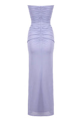 Glamorous Rosette Strapless Cutout Gathered Mesh Evening Maxi Dress