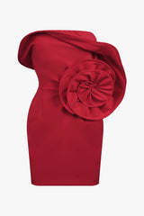 Glamorous Spiral Rosette Applique Strapless Bodycon Party Mini Dress