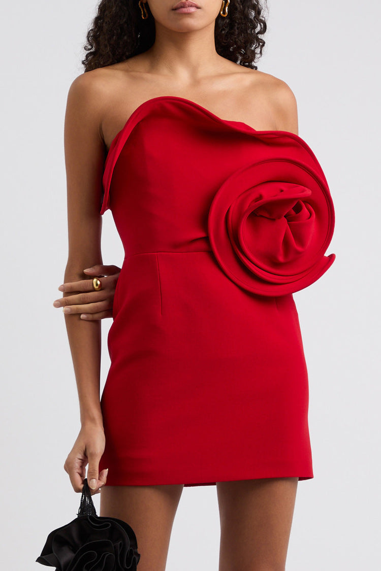 Glamorous Spiral Rosette Applique Strapless Bodycon Party Mini Dress