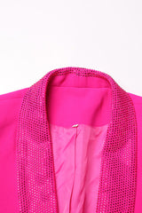 Glittering Rhinestone Shawl Collar Feather Trim Cinch Waist Party Blazer