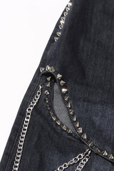 High Street Cone Rivet Metallic Chain High Waist Wide Leg Cutout Jeans