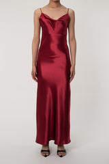 Lavish Cowl Neck Spaghetti Strap Backless Fishtail Satin Evening Maxi Dress