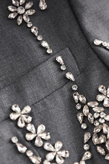 Luxury Crystal Lapel Shoulder Pad Long Sleeve Double Breasted Crepe Blazer