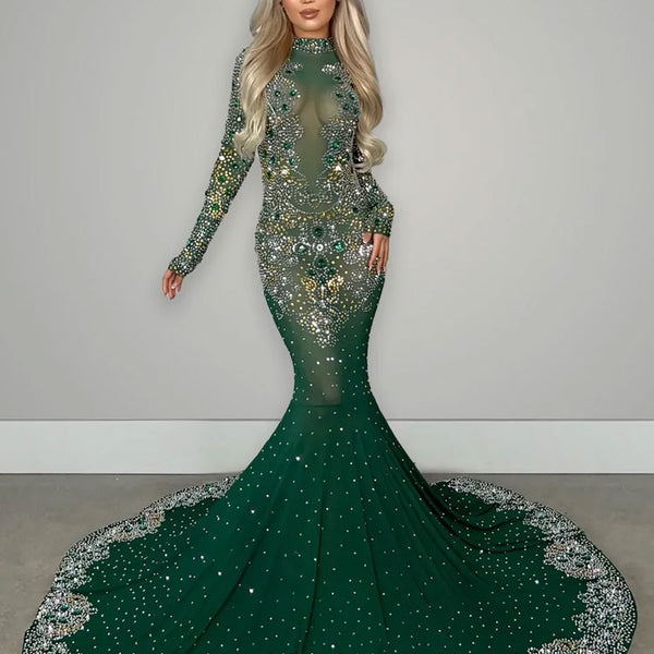 Sparkly Fishnet Crystal Embellished Long Sleeve Maxi Dress - Neon Gree –  Trendy & Unique